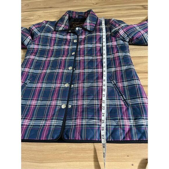 Coach Quilted Navy Blue & Purple Plaid Print Long Sleeve Snap Front Jacket Sz M - Picture 6 of 8